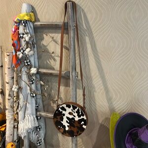 Calf hair leather adjustable circle bag